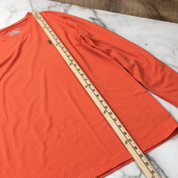 Under Armour Orange Striped Fitted Infrared Base Layer Top Mens Large Cold Gear - Picture 12 of 15